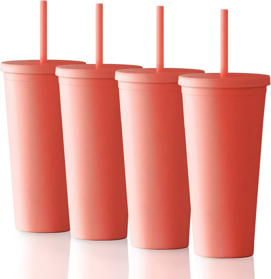 STRATA CUPS Acrylic Tumbler with Lid and Straw (Pack of 4) - 22 oz Pastel Colored Cups, Double Wa... | Amazon (US)