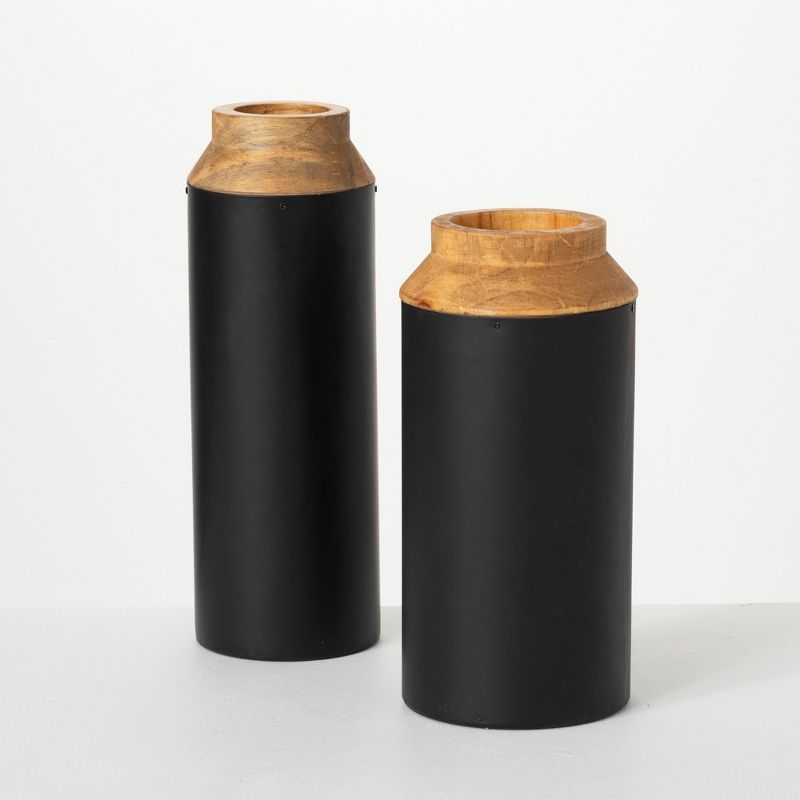 Sullivans Wood Vase With Black Wrap Set of 2, 14"H & 12"H Black | Target