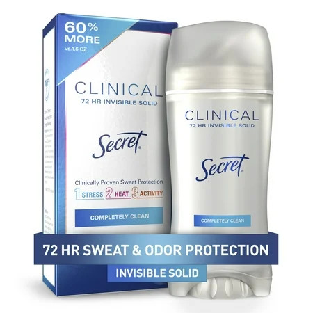 Secret Clinical Invisible Solid Antiperspirant and Deodorant Stick, Completely Clean, 2.6 oz | Walmart (US)