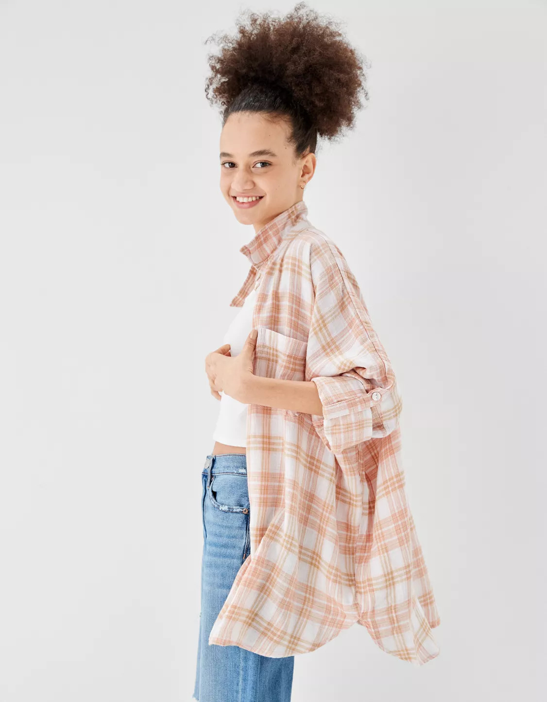 AE Oversized Button-Up Beach Shirt | American Eagle Outfitters (US & CA)