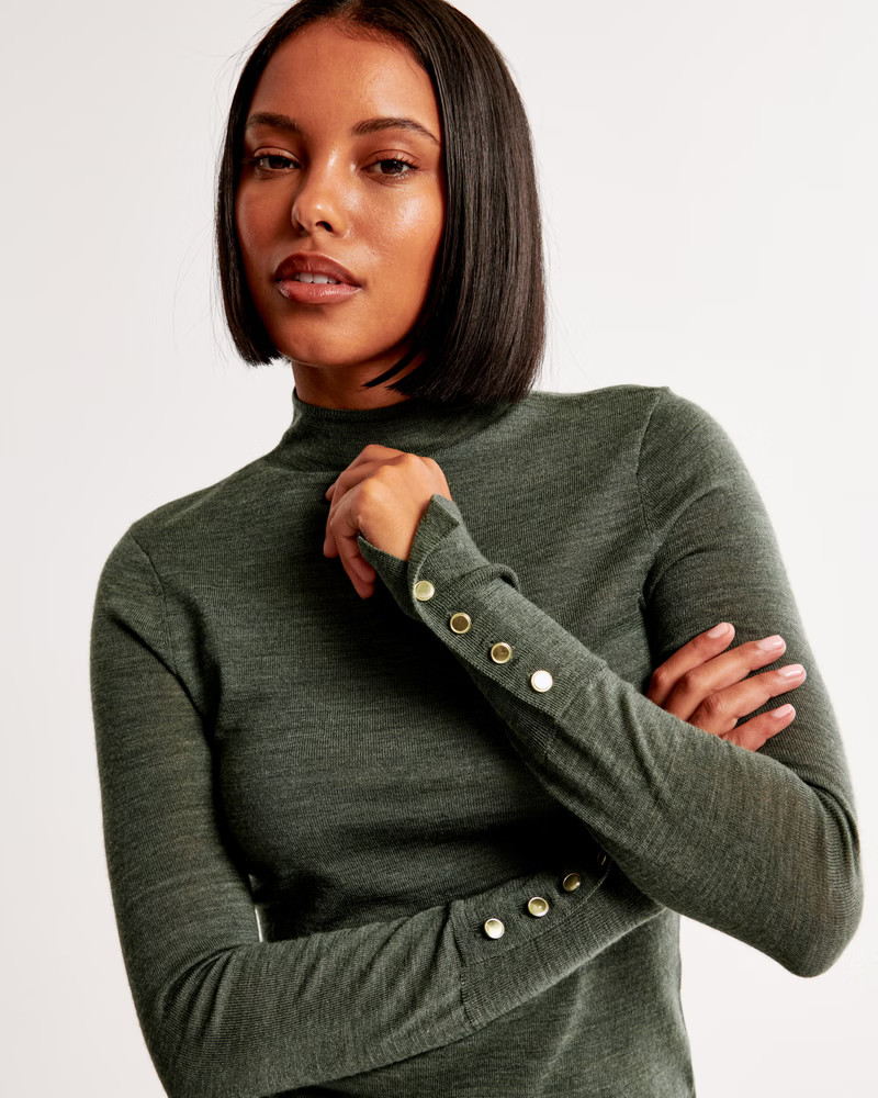 Women's Merino Wool Button Sleeve Mockneck Top | Women's | Abercrombie.com | Abercrombie & Fitch (US)