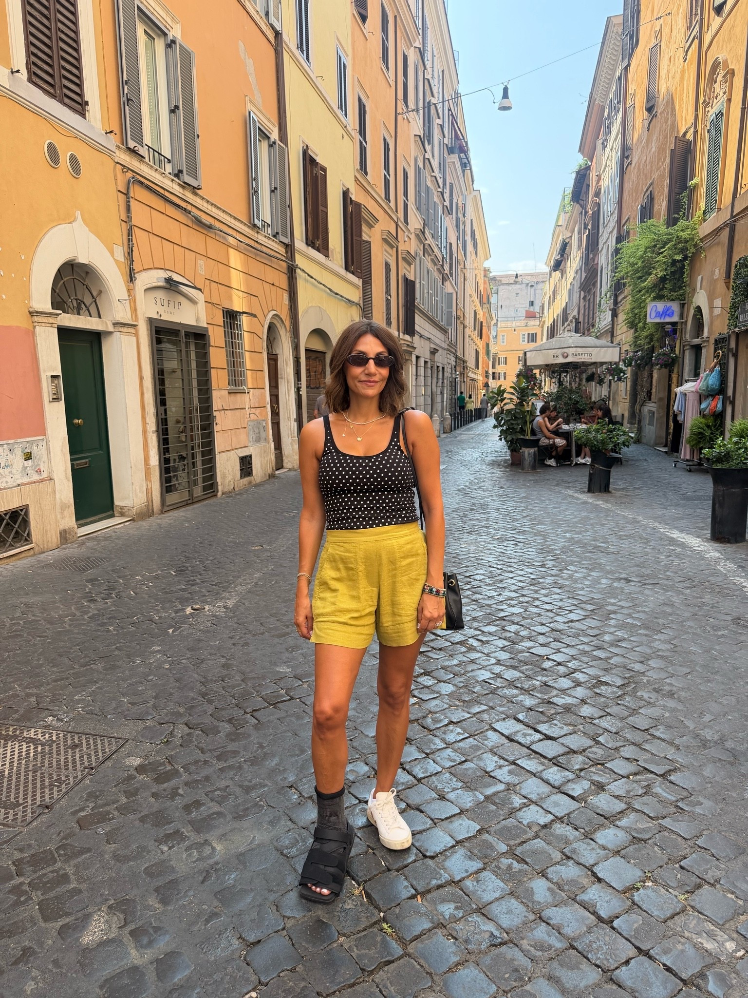 Casual throw on and go outfit for breakfast in Rome. Another hot day so linen shorts and a built in bra tank were perfect.

#LTKOver40 #LTKootd #LTKTravel