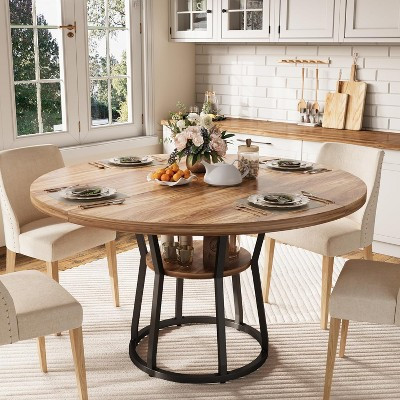 47 Inch Round Dining Table, Farmhouse Dining Room Circle Dinner Table, Metal Legs, for Kitchen, Living Room, Dining Room | Target