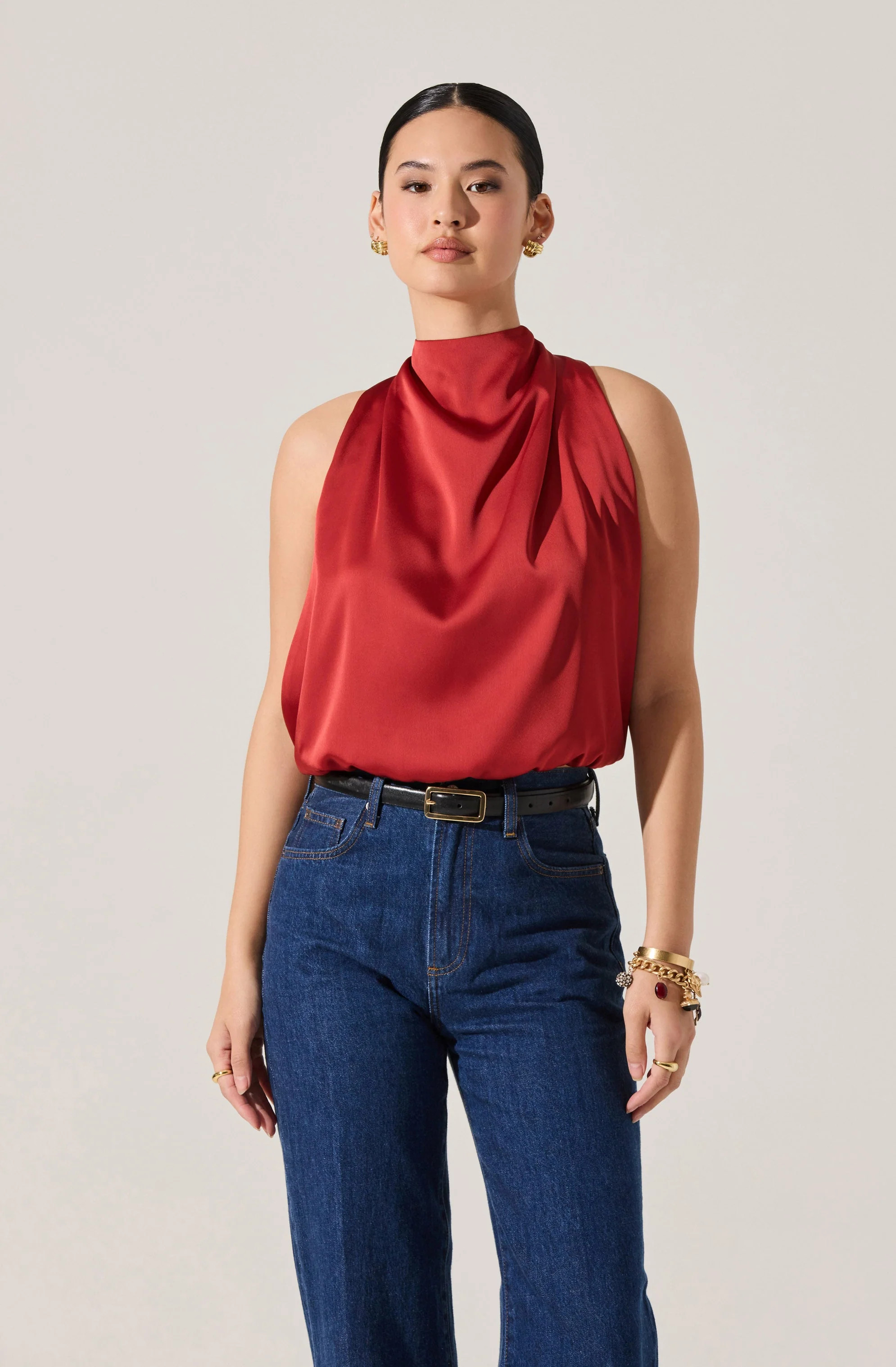 Joleisa Satin High Neck Top - Rust / XS | ASTR The Label (US)