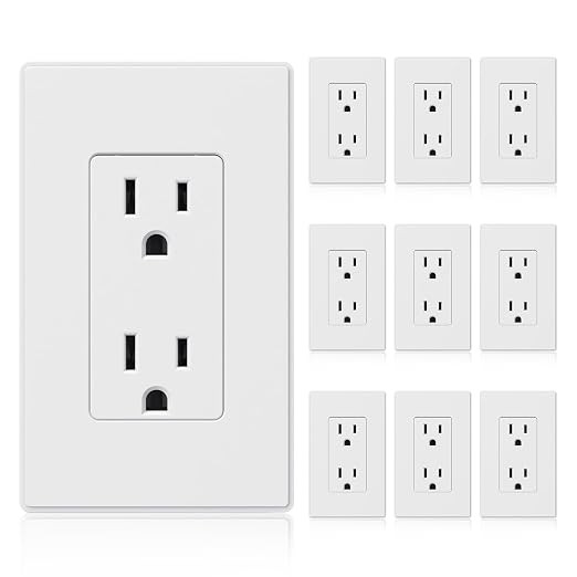 ELEGRP Matte White Standard Decorator Electrical Wall Receptacle Outlet, 15A 125V, 2 Pole 3 Wire,... | Amazon (US)