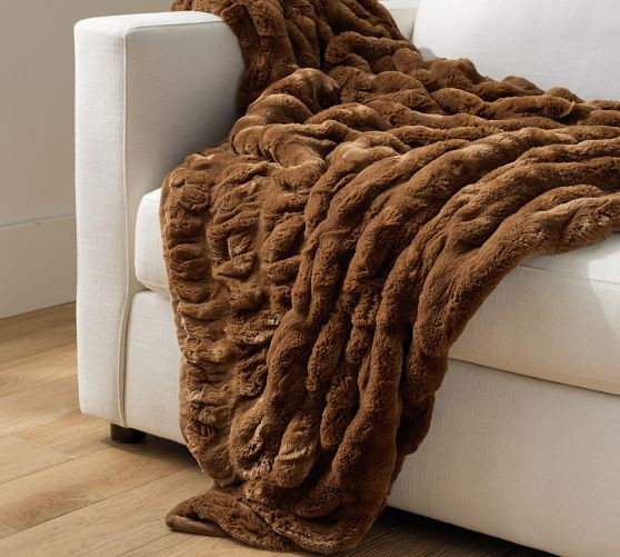 Faux Fur Ruched Throw | Pottery Barn (US)