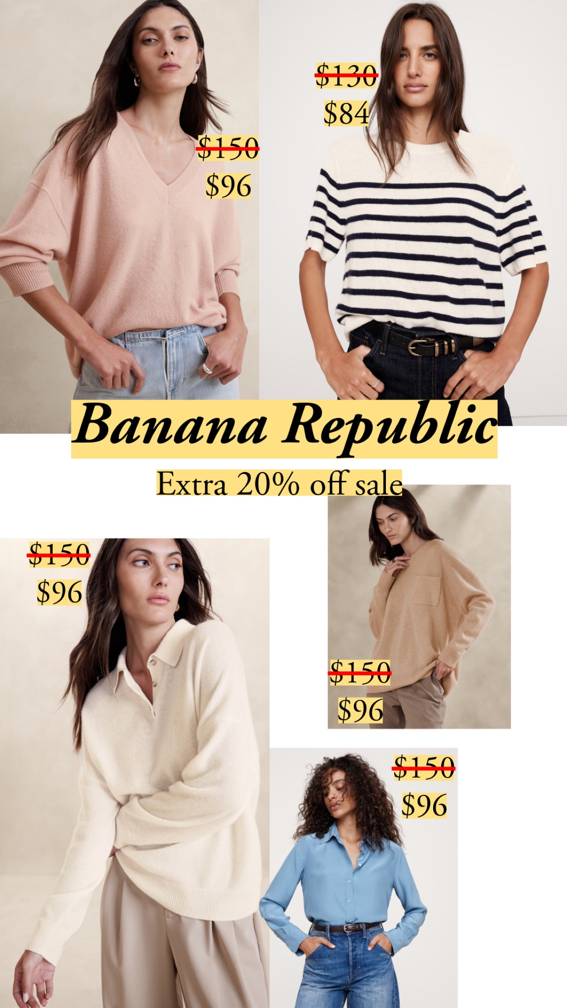 A bunch of my favorites from Banana are on sale - 20% off sale, to be precise. 

I have the silk shirt in both the blue and the cherry jam. I love the blue with jeans for a luxe double denim look. 

The Caro series is my favorite lightweight cashmere. Even though it’s loosely knit, it doesn’t lose its shape: no stretching or shrinking. It’s not prone to pilling, either  

#LTKFindsUnder100 #LTKWorkwear #LTKSeasonal