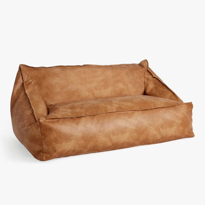 Double Faux Leather Caramel Modern Bean Bag Lounger | Pottery Barn Teen