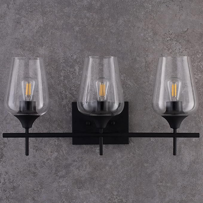 CO-Z 3-Light Vanity Light in Matt Black Finish, Vintage Farmhouse Mirror Lights with Clear Glass ... | Amazon (US)