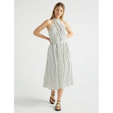 Scoop Women's Belted Halter Midi Dress, Sizes XS-XXL | Walmart (US)
