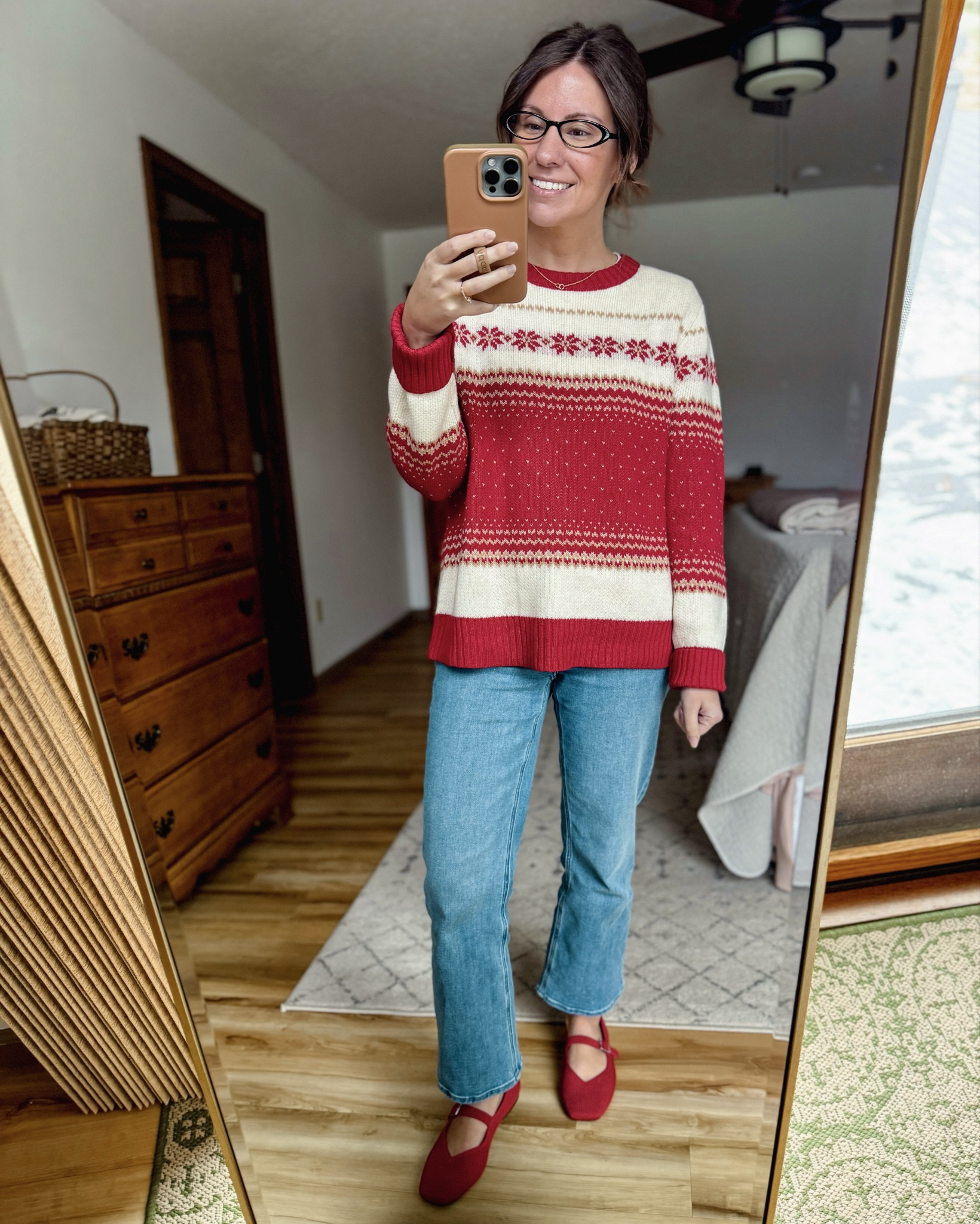 My sweater is from last year but I linked a BUNCH of current festive and fair isle ones! 
My jeans are size 24 in a 26” inseam and my flats are size 6.5 (also linked similar)♥️

#LTKFindsUnder50 #LTKSeasonal #LTKHoliday