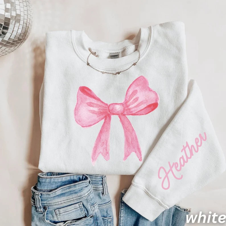 Coquette Aesthetic Pink Bow Custom Name Sweatshirt Cute Coquette Top, Personalized Trendy Crewnec... | Etsy (US)