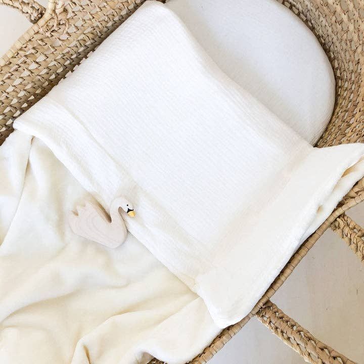 Off White Gauze/Fleece Blanket | LIV & Company