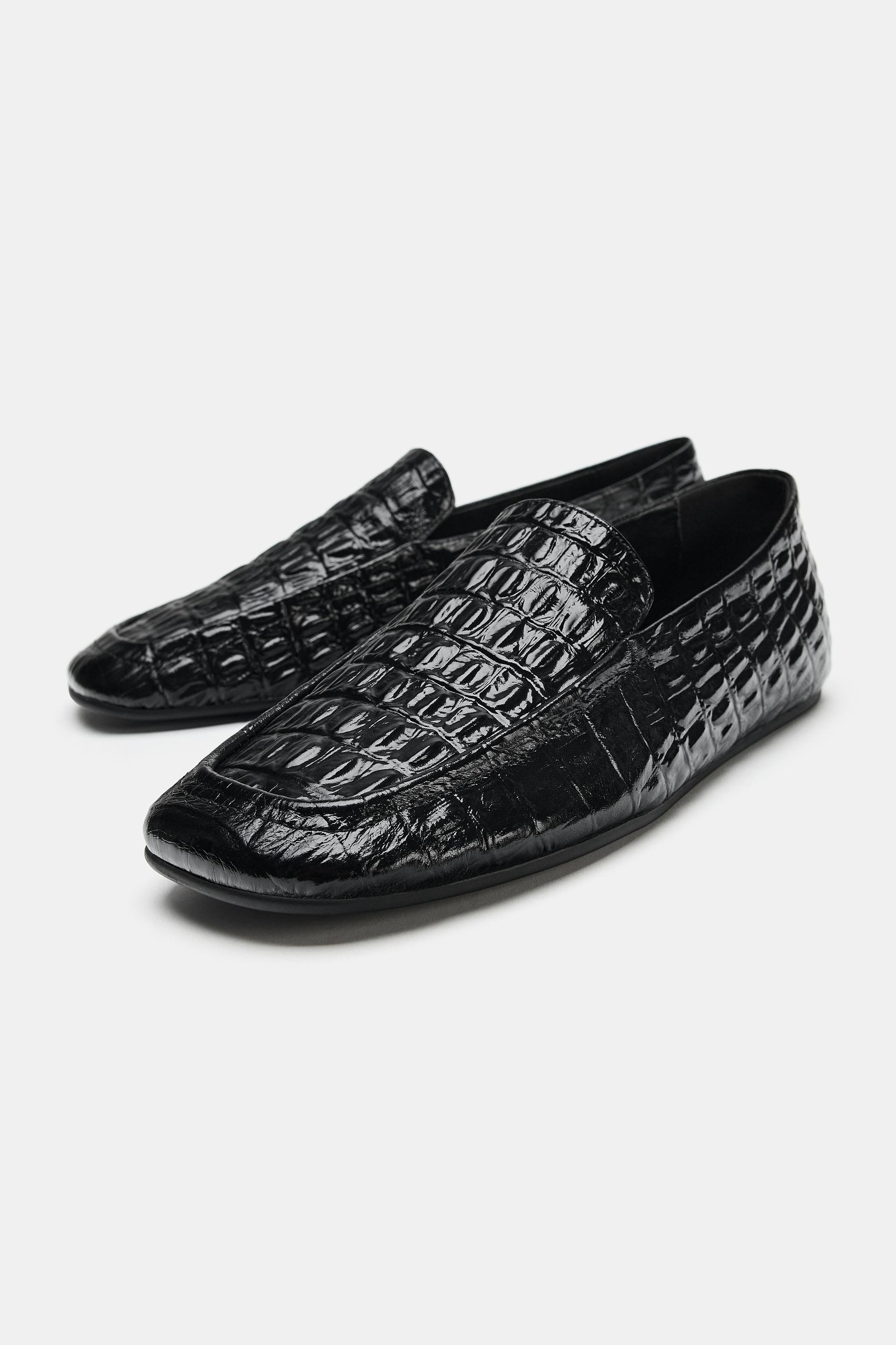 Zara - Textured Leather Loafers Limited Edition - Black - 6 - Woman | Zara US