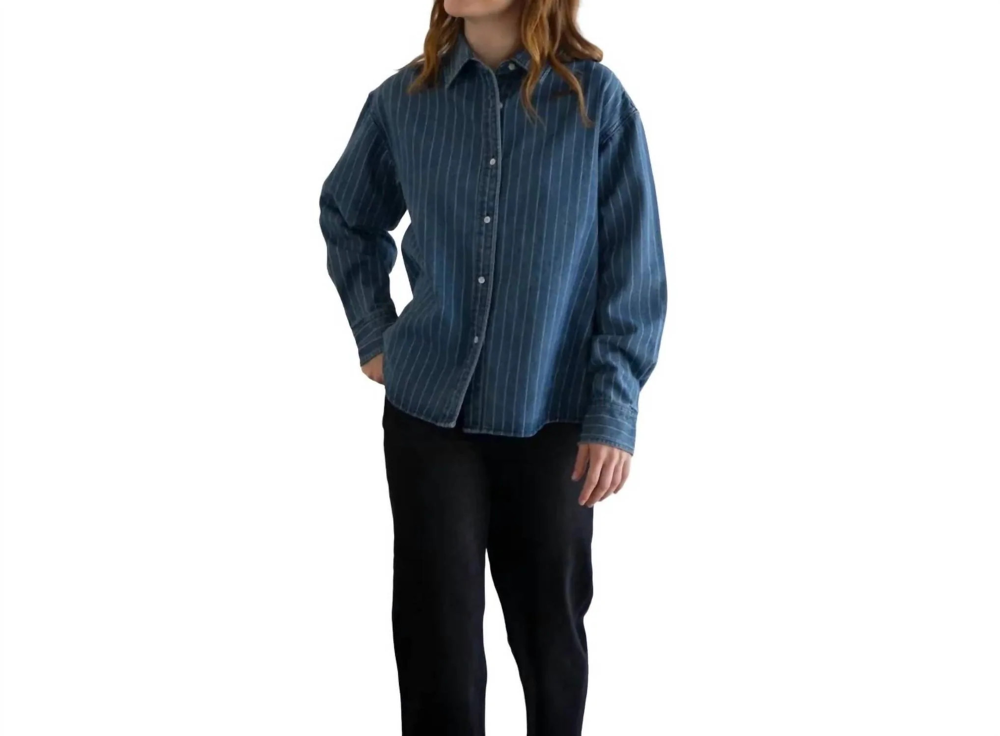 Striped Denim Shirt In Blue | Shop Simon