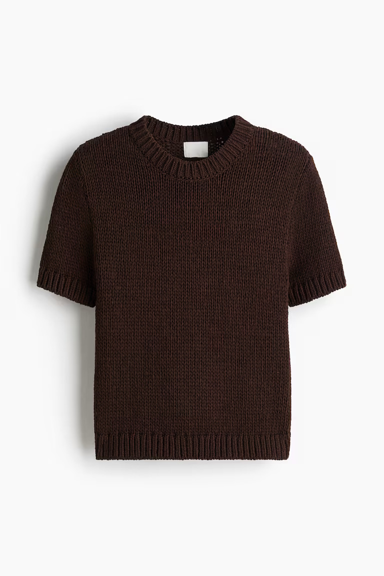 H & M - Knitted T-shirt - Brown | H&M (UK, MY, IN, SG, PH, TW, HK)