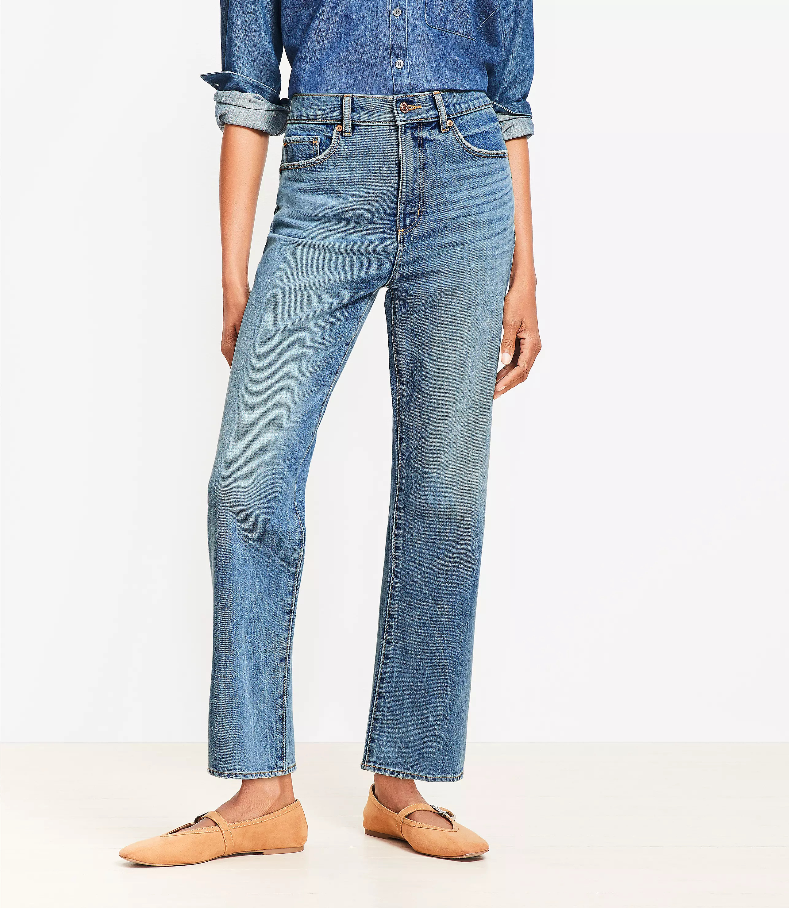 Curvy High Rise Straight Jeans in Authentic Vintage Mid Wash | LOFT