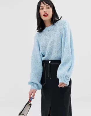 ASOS DESIGN sweater in lofty yarn with volume sleeve | ASOS US