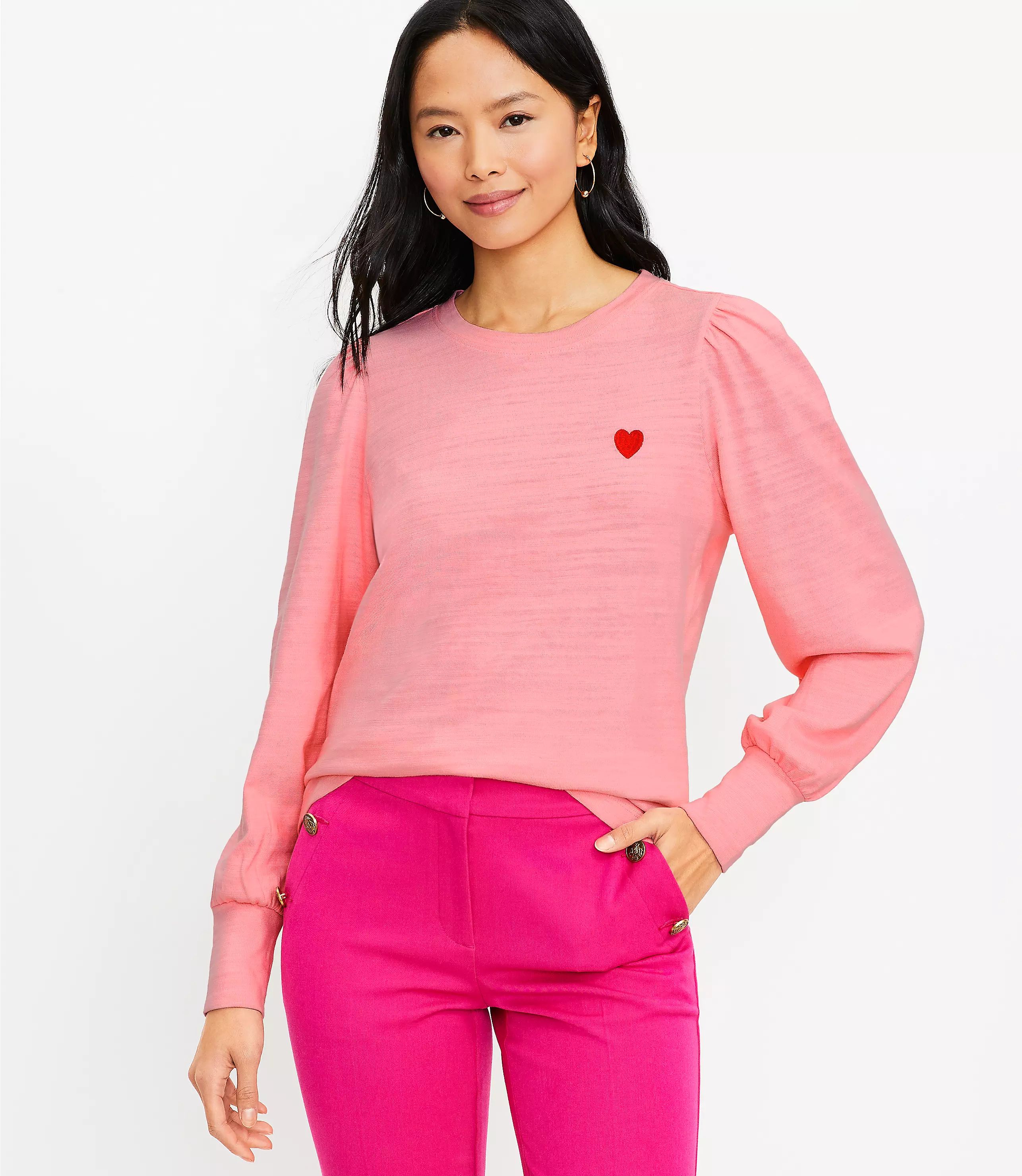 Heart Puff Sleeve Sweatshirt | LOFT