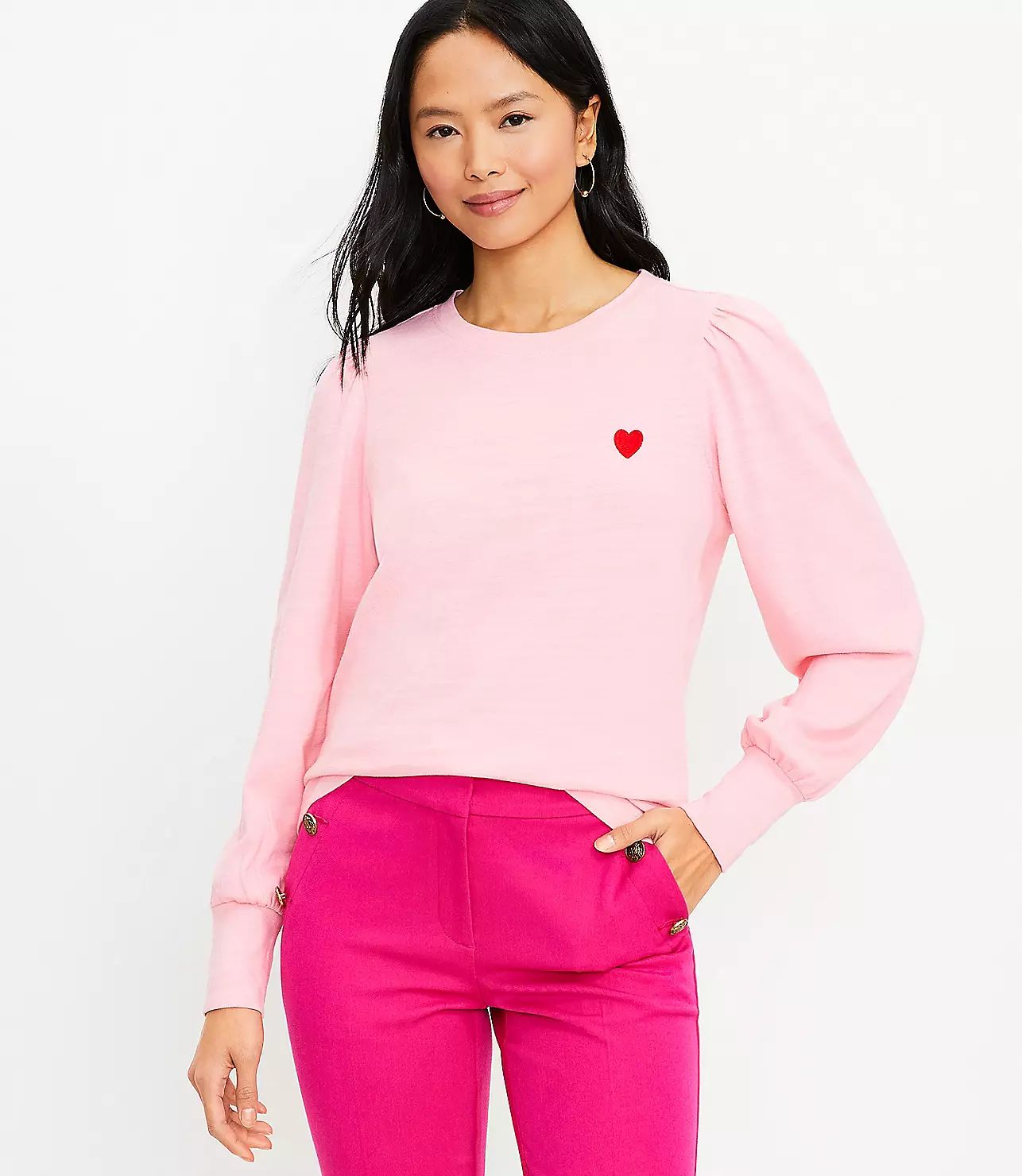 Heart Puff Sleeve Sweatshirt | LOFT