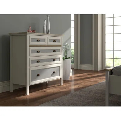 5-Drawers Dresser With MDF Doors – 43" W X 41" H X 17" D – Cream / Oak / Grey | Wayfair North America