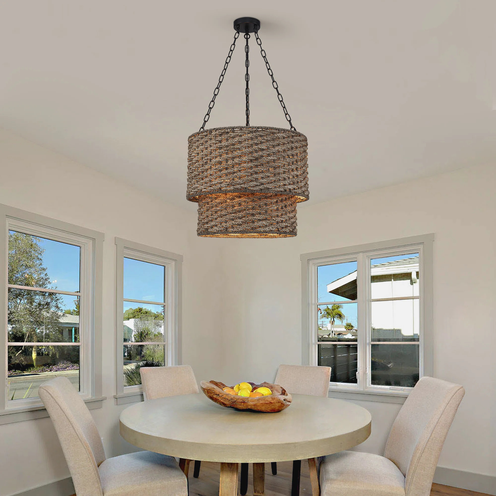 Cleste 4-Light Matte Black 2-Tier Rattan Chandelier | Wayfair North America