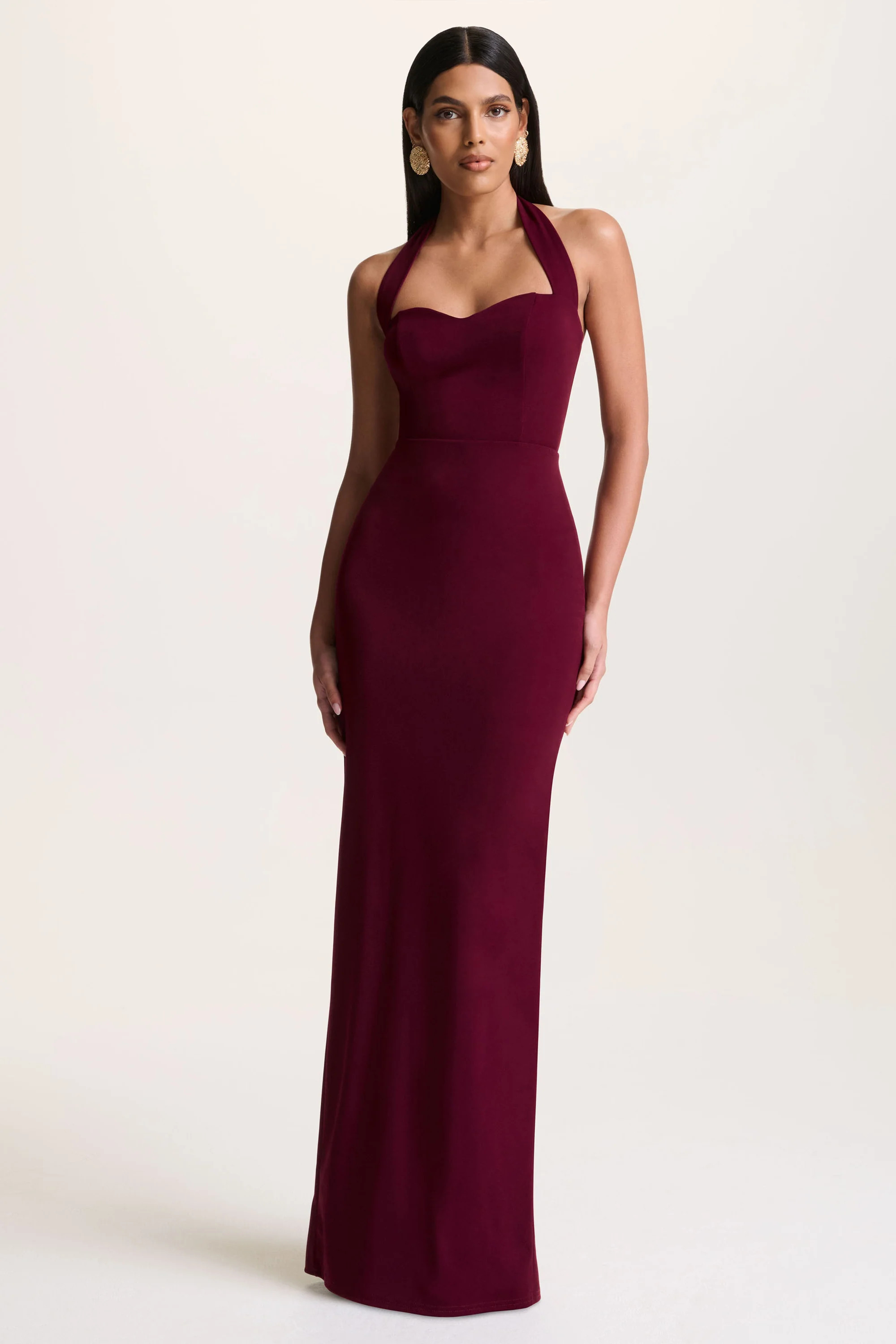 Robyn  Burgundy Sweetheart-Neck Maxi Dress | Club L London
