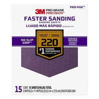 3M Pro Grade Precision 9 in. x 11 in. 220 Grit Fine Faster Sanding Sheets (15-Sheets/Pack)-27220P... | The Home Depot