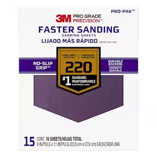 3M Pro Grade Precision 9 in. x 11 in. 220 Grit Fine Faster Sanding Sheets (15-Sheets/Pack)-27220P... | The Home Depot