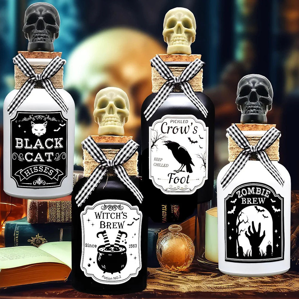 Ainswei Halloween Decorations Indoor, 4 Potion Bottle with Cork, 12PCS Label Halloween Stickers, ... | Amazon (US)