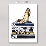 Fashion Poster Louboutin Leopard Shoes Art Print Of Watercolor Hand Painted(NO FRAME No Canvas) 5"x  | Amazon (US)