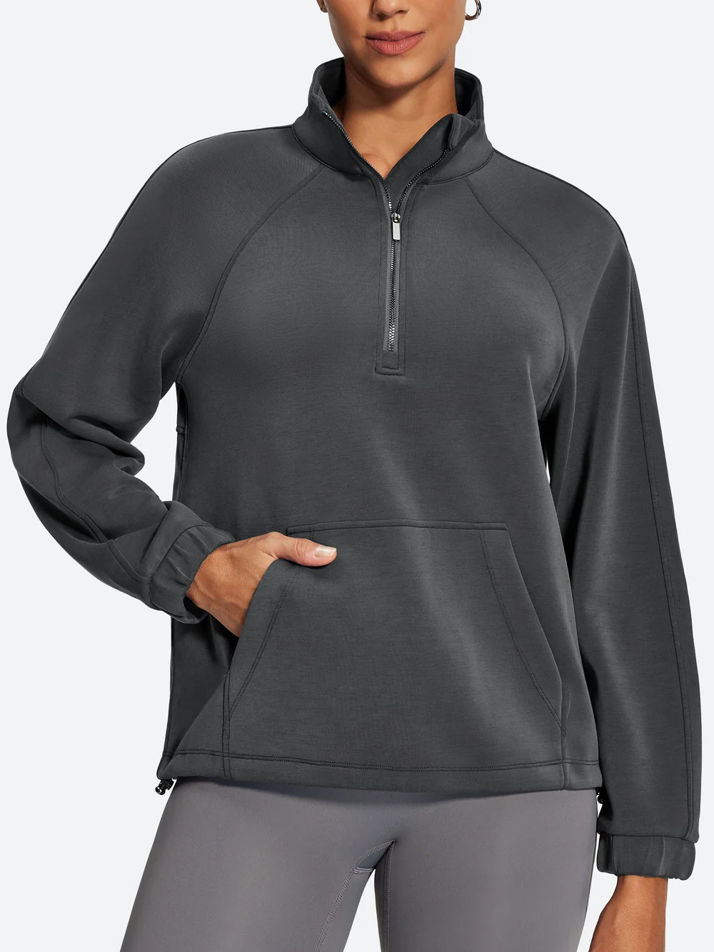 IUGA Soft Quarter Zip Pullover Cropped Drawstring Hem Sweatshirts With | IUGA