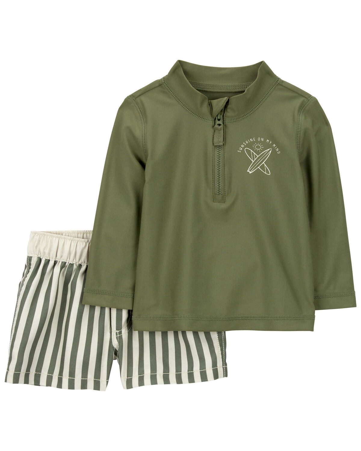Green Baby 2-Piece Long-Sleeve Rashguard & Swim Trunks Set | carters.com | Carter's