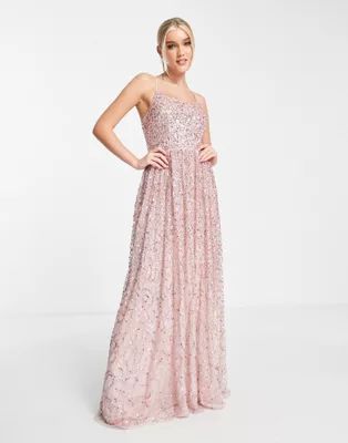 Maya all-over embellished cross back maxi dress in taupe blush | ASOS (Global)
