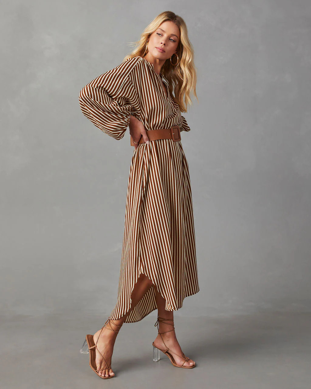 Dimarco Striped Pocketed Belted Midi Dress | VICI