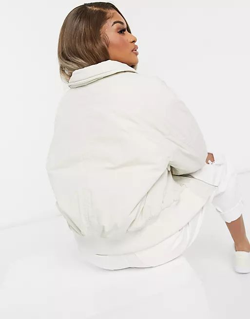 ASOS DESIGN Petite padded bomber jacket in cream | ASOS (Global)