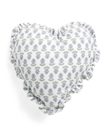 16x16 Ditsy Block Print Heart Ruffle Pillow | Polyester/Cotton | Marshalls