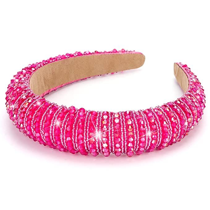 Wecoe Hot Pink Headband Fashion Rhinestone Headband Women Padded Headband Fancy Bling Diamond Spa... | Amazon (US)