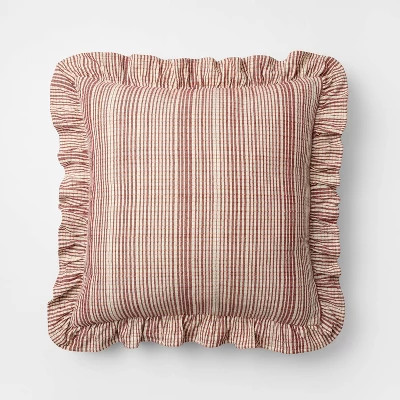 24"x24" Uneven Plaid with Ruffle Pillow Burgundy/Cream - Threshold™ designed with Studio McGee | Target