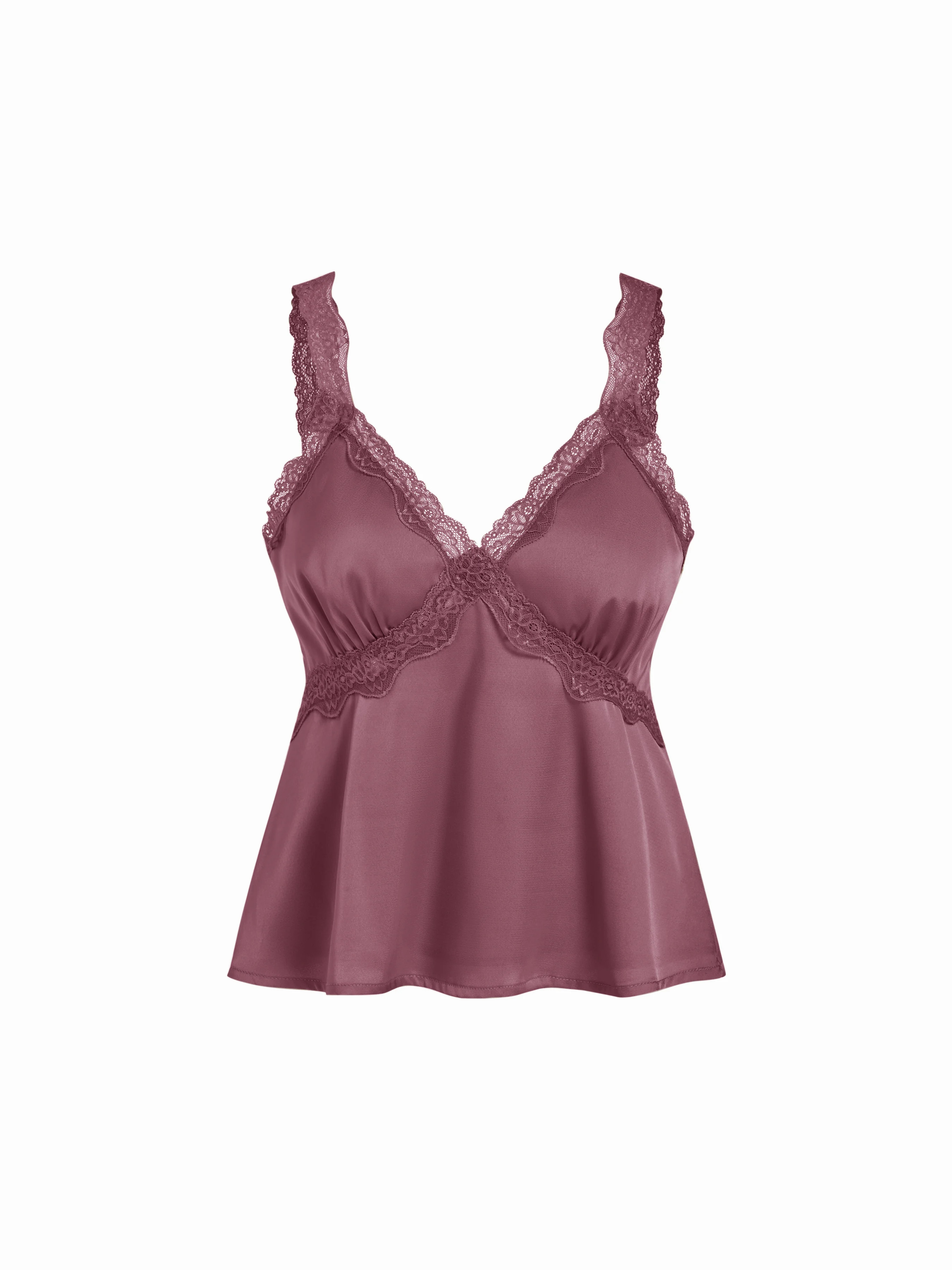 Satin V-neck Lace Trim Tank Blouse | Cider