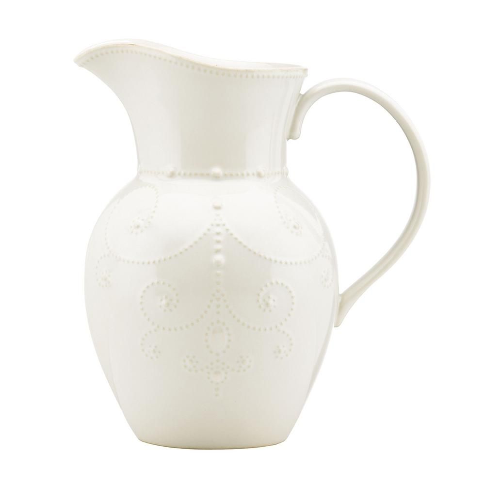 Lenox French Perle White Large Pitcher, Light Ivory | The Home Depot