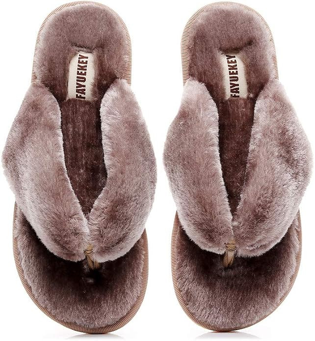 FAYUEKEY Comfort Spa Flip Flops Thong Slide for Women Girls Sexy Fuzzy Bedroom House Slippers wit... | Amazon (US)