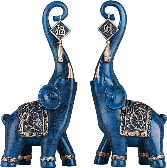 DOVDOV Elephant Statue, Blue Elephant Home Decoration, Good Luck Elephant Statue Decoration Home,... | Amazon (US)