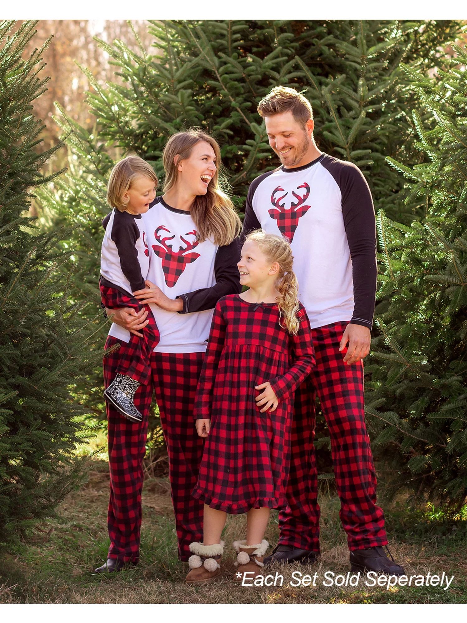 SleepytimePjs Christmas Family Matching Winter Fleece Deer Buffalo Plaid Pajamas | Walmart (US)