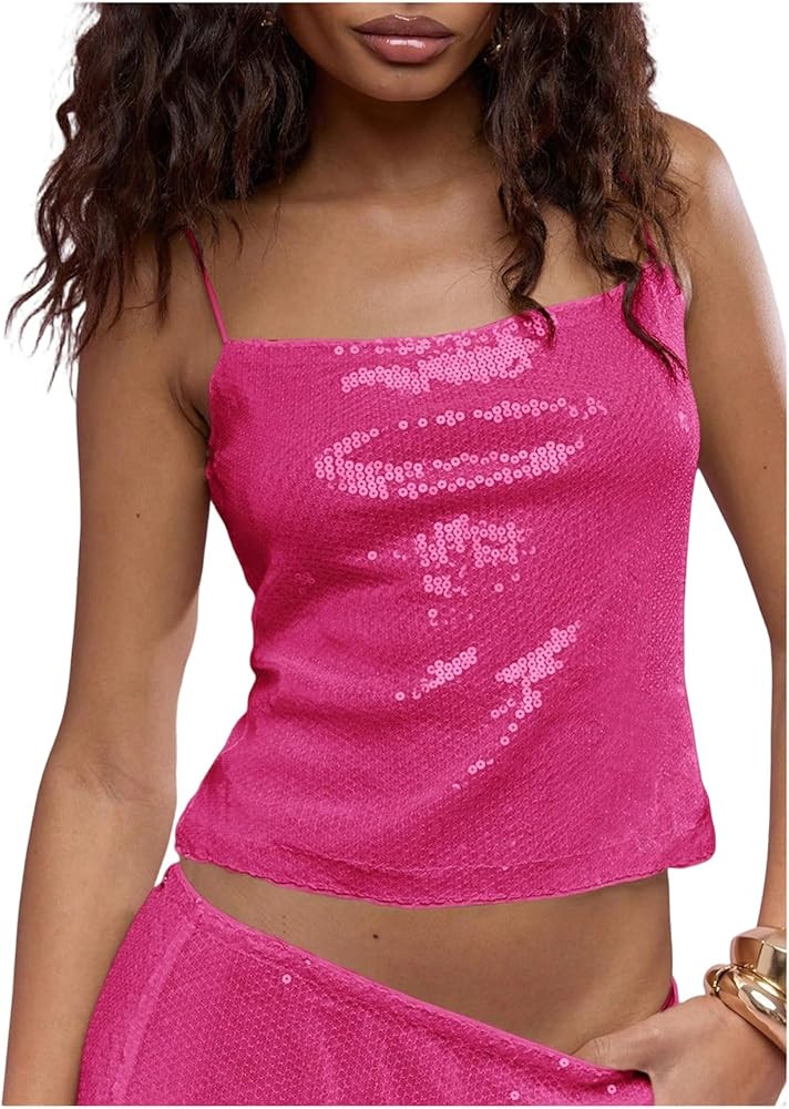 SOLY HUX Women's Glitter Sequin Cami Tops Sparkly Going Out Tops Spaghetti Strap Camisole Y2K Par... | Amazon (US)