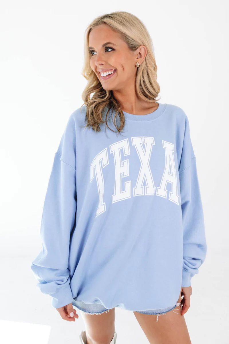 Varsity Texas Sweatshirt - Light Blue | The Impeccable Pig