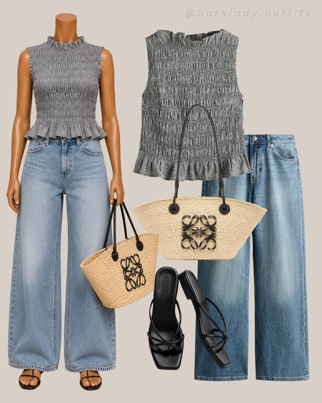 Smocked top and baggy jeans is such an easy pairing for warm days

Tags: grey smocked top, ruffle peplum top, wide leg baggy jeans, straw woven tote bag, black strappy heeled sandals, casual outfit idea, everyday outfit, simple outfit inspo, summer outfit, date night outfit

#LTKshoes #LTKstyletip #LTKsummer