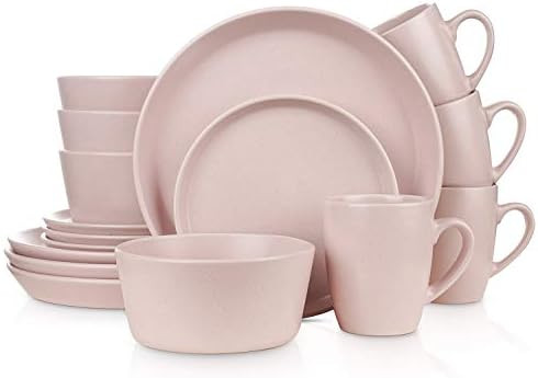 Amazon.com | Stone Lain 16 Pieces Stoneware Round Dinnerware Set, Pink: Dinnerware Sets | Amazon (US)