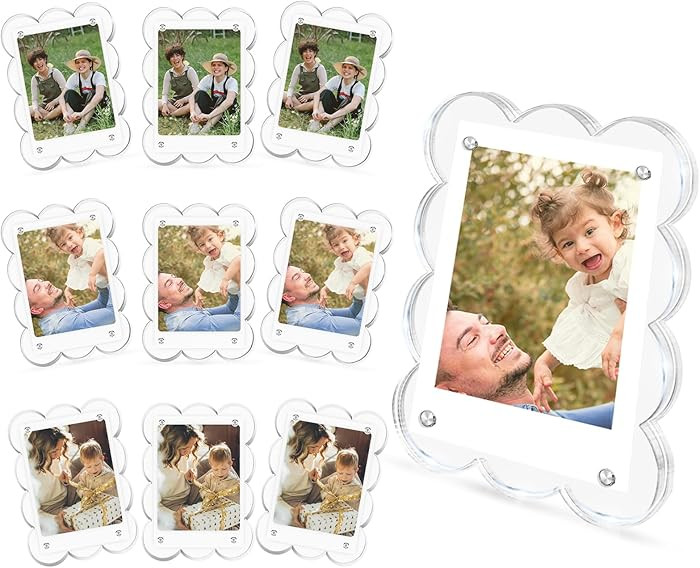 JUOIFIP 10 Pack 3x4 Acrylic Polaroid Magnets Picture Frame for Refrigerator, Scalloped Clear Fram... | Amazon (US)