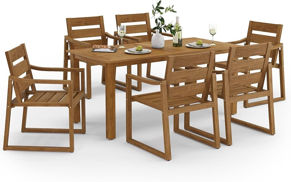 Cozyman Patio Furniture Dining Set, 7-Piece, HDPS, Teak Color-Oil Printed, All Weather Outdoor Ta... | Amazon (US)